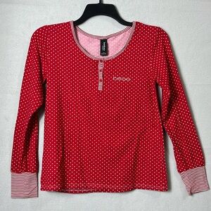 Bebe Womens Pajama Lounge Top Long Sleeve Size Large‎ Red Polka Dot